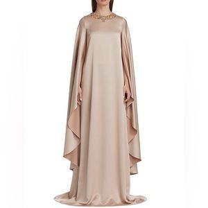 $980 TERI JON BY RICKIE FREEMAN Satin Maxi Dress In Blush. Size 10